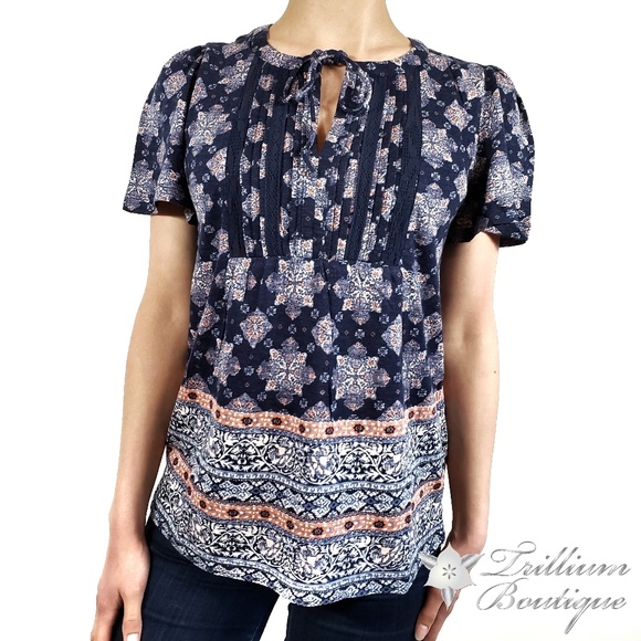 LUCKY BRAND Women's Printed Tie Front Blouse NWT - Picture 2 of 7